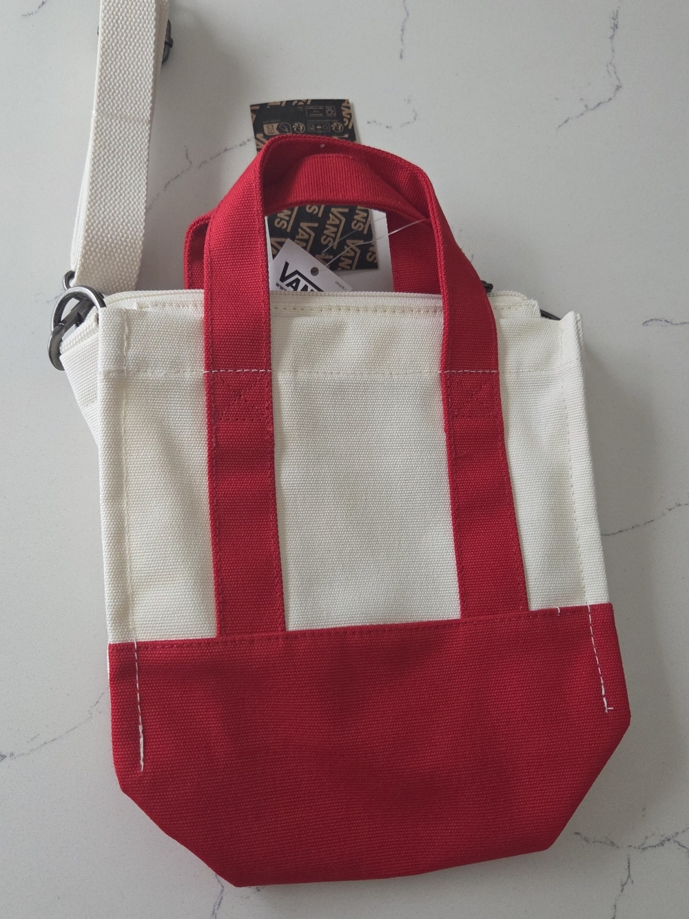 Vans Two-Tone Canvas Mini Tote Bag - Cream & Red - Picture 2 of 4
